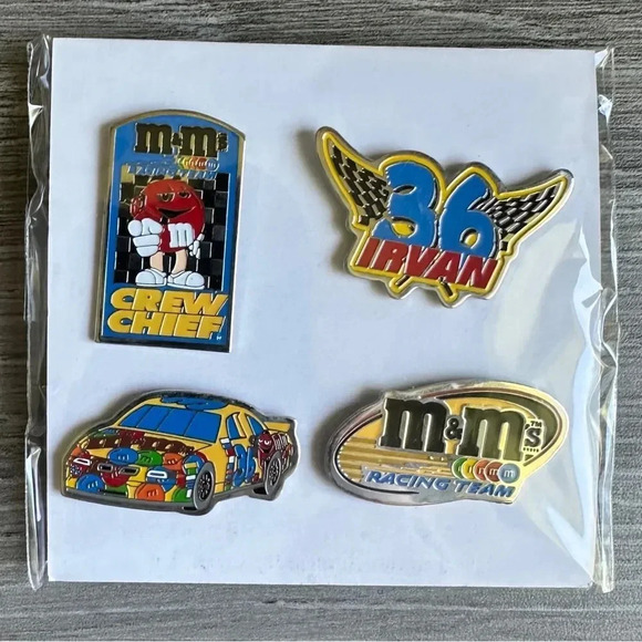 Vintage NASCAR MARS M&M Earnie Irvan Racing PINS lapel / hat / jacket / Tie NEW - Picture 1 of 2